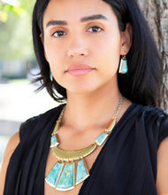 Load image into Gallery viewer, Blue Turquoise Jeweled Statement Golden Necklace