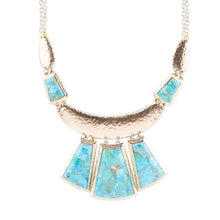 Load image into Gallery viewer, Blue Turquoise Jeweled Statement Golden Necklace