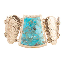 Load image into Gallery viewer, Blue Turquoise Jeweled Statement Link Golden Bracelet