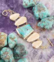 Load image into Gallery viewer, Blue Turquoise Jeweled Statement Link Golden Bracelet