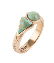 Load image into Gallery viewer, Blue Turquoise Shape Golden Bronze Ring