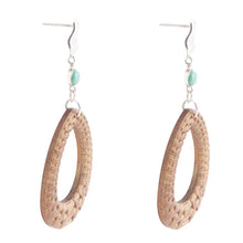 Load image into Gallery viewer, Blue Turquoise Top Carved Wood Sterling Silver Earrings