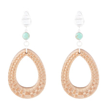 Load image into Gallery viewer, Blue Turquoise Top Carved Wood Sterling Silver Earrings