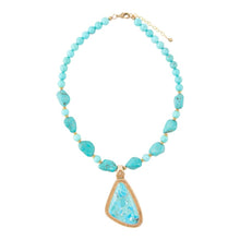 Load image into Gallery viewer, Blue Turquoise Triangle Golden Pendant Necklace