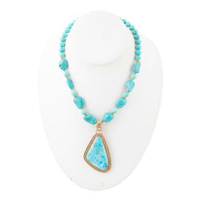 Load image into Gallery viewer, Blue Turquoise Triangle Golden Pendant Necklace