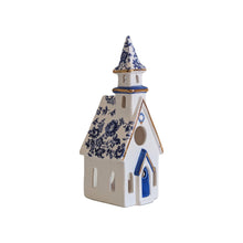Load image into Gallery viewer, Blue and White Toile Christmas Village 3-Piece Set with 22K Gold Accents