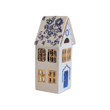 Load image into Gallery viewer, Blue and White Toile Christmas Village 3-Piece Set with 22K Gold Accents