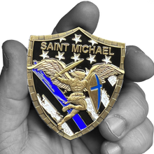 Load image into Gallery viewer, GL5-004 Police Saint Michael Gladiator Shield Thin Blue Line Flag Challenge Coin LAPD NYPD CPD CBP BI ATF