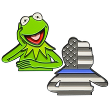 Load image into Gallery viewer, GL09-005 Thin Blue Line Flag Police Challenge Coin Always Be Yourself Self Standing Frog NYPD LAPD CBP FBI