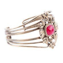 Load image into Gallery viewer, Bordeaux Quartz and Bronze Ornate Cuff Bracelet