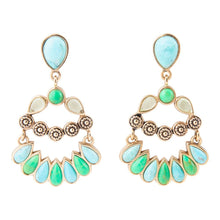 Load image into Gallery viewer, Legacy Blue and Lime Turquoise Golden Post Drop Earrings