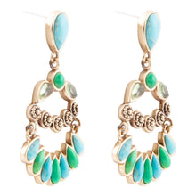 Load image into Gallery viewer, Legacy Blue and Lime Turquoise Golden Post Drop Earrings