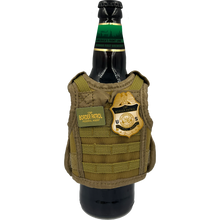 Load image into Gallery viewer, BRB-002-A Border Patrol Agent Tactical Beverage Bottle or Can Cooler Vest CBP BPA with removable patches perfect gift for Challenge Coin collectors