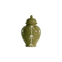 Load image into Gallery viewer, Bow Stripe Ginger Jars in Moss Green