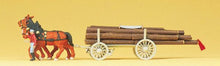 Load image into Gallery viewer, Preiser 30465 HO Scale Horse-Drawn Wagon -- Log Wagon w/Driver &amp; Load