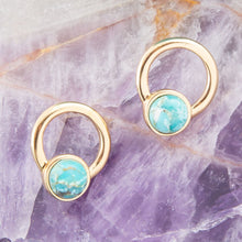 Load image into Gallery viewer, Calgary Blue Turquoise Post Golden Earrings