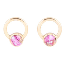 Load image into Gallery viewer, Calgary Pink Spiny Oyster Matrix Post Golden Earrings