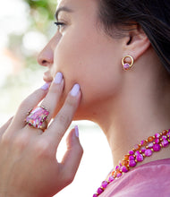 Load image into Gallery viewer, Calgary Pink Spiny Oyster Matrix Post Golden Earrings
