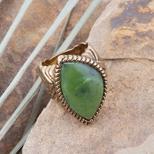 Load image into Gallery viewer, Canadian Green Jade Golden Statement Ring