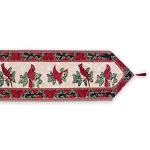 Load image into Gallery viewer, Cardinal, Mistletoe Poinsettia Christmas Tablecloth Holiday Runner 77 Inches