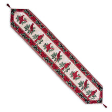 Load image into Gallery viewer, Cardinal, Mistletoe Poinsettia Christmas Tablecloth Holiday Runner 77 Inches