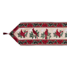 Load image into Gallery viewer, Cardinal, Mistletoe Poinsettia Christmas Tablecloth Holiday Runner 77 Inches