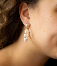 Load image into Gallery viewer, Carly White Pearl Complete Loop Golden Post Earrings