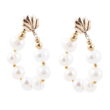 Load image into Gallery viewer, Carly White Pearl Complete Loop Golden Post Earrings