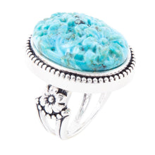 Load image into Gallery viewer, Carved Blue Turquoise and Sterling Silver Cocktail Ring