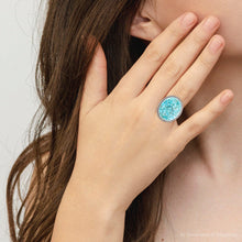 Load image into Gallery viewer, Carved Blue Turquoise and Sterling Silver Cocktail Ring