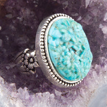 Load image into Gallery viewer, Carved Blue Turquoise and Sterling Silver Cocktail Ring