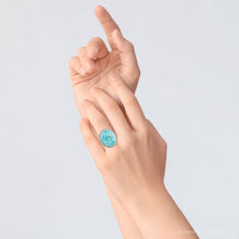 Load image into Gallery viewer, Carved Blue Turquoise and Sterling Silver Cocktail Ring