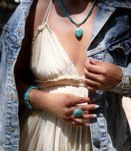 Load image into Gallery viewer, Carved Blue Turquoise and Sterling Silver Cocktail Ring