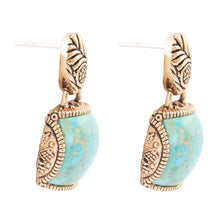 Load image into Gallery viewer, Carved Blue Turquoise Golden Drop Earrings