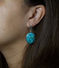 Load image into Gallery viewer, Carved Blue Turquoise Sterling Silver Drop Earrings