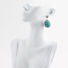 Load image into Gallery viewer, Carved Blue Turquoise Sterling Silver Drop Earrings