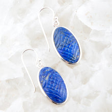 Load image into Gallery viewer, Carved Blue Lapis Sterling Silver Drop Earrings