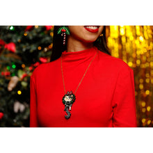 Load image into Gallery viewer, Cat in A Christmas Wreath Necklace by Laliblue