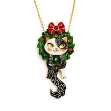 Load image into Gallery viewer, Cat in A Christmas Wreath Necklace by Laliblue