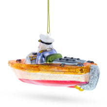 Load image into Gallery viewer, Captain Santa on a Boat Glass Christmas Ornament