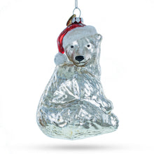 Load image into Gallery viewer, Polar Bear in Santa Hat Glass Christmas Ornament