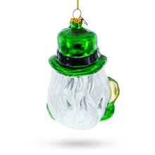 Load image into Gallery viewer, Irish Santa with Shamrock and Pipe Glass Christmas Ornament