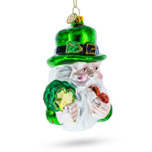 Load image into Gallery viewer, Irish Santa with Shamrock and Pipe Glass Christmas Ornament