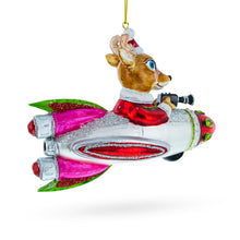 Load image into Gallery viewer, Deer Cameraman Aboard Space Rocket Glass Christmas Ornament