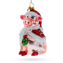 Load image into Gallery viewer, Pig in Santa Outfit Glass Christmas Ornament