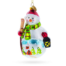 Load image into Gallery viewer, Snowman Holding Broom and Lantern Glass Christmas Ornament