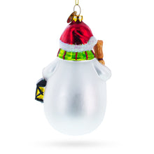 Load image into Gallery viewer, Snowman Holding Broom and Lantern Glass Christmas Ornament