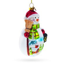 Load image into Gallery viewer, Snowman Holding Broom and Lantern Glass Christmas Ornament