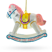 Load image into Gallery viewer, Vintage Pink and White Rocking Horse Glass Christmas Ornament