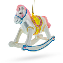 Load image into Gallery viewer, Vintage Pink and White Rocking Horse Glass Christmas Ornament